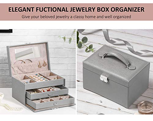 ANWBROAD Jewelry Box for Women and Teen Girls with Lock and Mirror Jewelry Storage Organizer Portable Travel Jewelry Boxes for Necklaces Rings Earrings UJJB002H