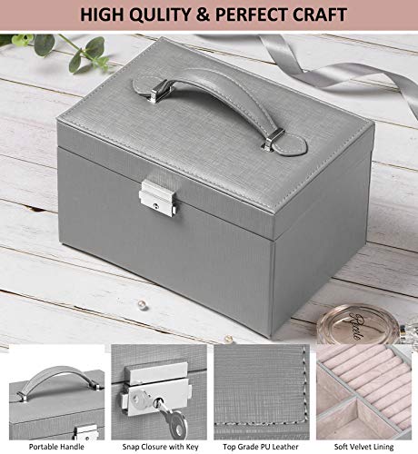 ANWBROAD Jewelry Box for Women and Teen Girls with Lock and Mirror Jewelry Storage Organizer Portable Travel Jewelry Boxes for Necklaces Rings Earrings UJJB002H
