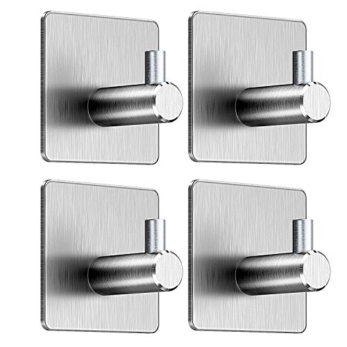 Yosemy [4 Pack Nail-Free Bathroom Towel Hook, Heavy Duty Wall Hooks Adhesive Hooks Waterproof Stainless Steel Hooks for Hanging Coat Hat Towel Robe Hook- Bathroom and Bedroom