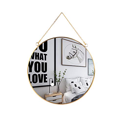 LONGWIN Hanging Wall Circle Mirror Decor Gold Geometric Mirror with Chain for Bathroom Bedroom Living Room 15.7"