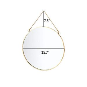 LONGWIN Hanging Wall Circle Mirror Decor Gold Geometric Mirror with Chain for Bathroom Bedroom Living Room 15.7"