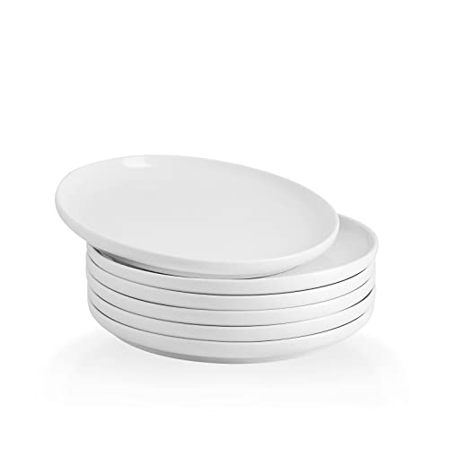 Kanwone Porcelain Dessert Salad Plates - 8 Inch - Set of 6, White, Microwave and Dishwasher Safe Plates