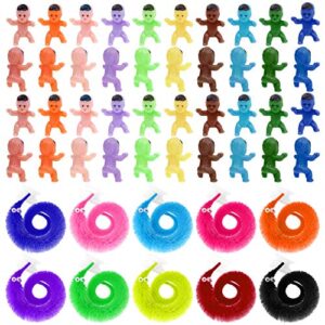 selizo worm on a string and tiny babies, 100pcs mini plastic babies with 20pcs fuzzy worms on string bulk for small baby shower ice cube games party favors supplies