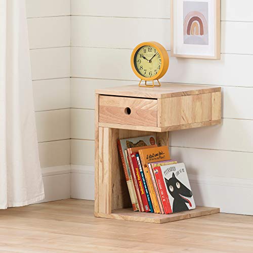 South Shore Furniture Sweedi Solid 1-Drawer Nightstand, Natural Wood, 15.75 in x 12.5 in x 19.75 in