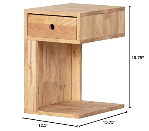 South Shore Furniture Sweedi Solid 1-Drawer Nightstand, Natural Wood, 15.75 in x 12.5 in x 19.75 in