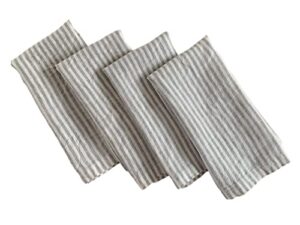 linen napkins – 100% french flax – stonewashed pure linen cloth napkins – mitered corners – set of 4 (gray/white stripe)