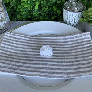 Linen Napkins – 100% French Flax – Stonewashed Pure Linen Cloth Napkins – Mitered Corners – Set of 4 (Gray/White Stripe)