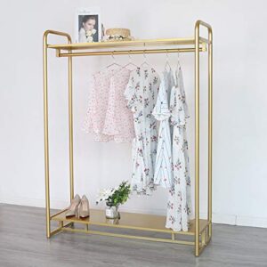 homekayt gold clothing rack modern boutique display rack with 2-tier shelf full metal garment rack multiple uses hanging rack for home and retail (47.2’’l)