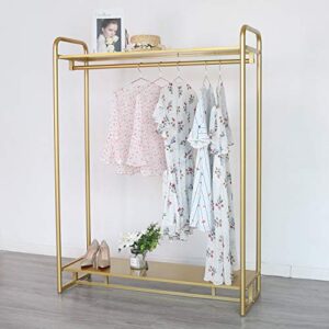 HOMEKAYT Gold Clothing Rack Modern Boutique Display Rack with 2-Tier Shelf Full Metal Garment Rack Multiple Uses Hanging Rack for Home and Retail (47.2’’L)