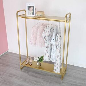 HOMEKAYT Gold Clothing Rack Modern Boutique Display Rack with 2-Tier Shelf Full Metal Garment Rack Multiple Uses Hanging Rack for Home and Retail (47.2’’L)