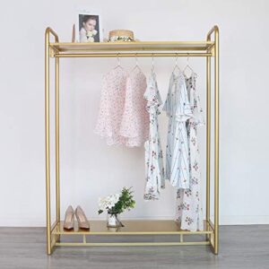 HOMEKAYT Gold Clothing Rack Modern Boutique Display Rack with 2-Tier Shelf Full Metal Garment Rack Multiple Uses Hanging Rack for Home and Retail (47.2’’L)