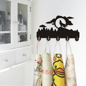 Howling Wolf Key Hook-Wildlife Animal Wall Hooks,Wall Door Clothes Coat Hat Hanger Key Holder with 5 Metal Hooks Strong Adhesive Sticker Wood Hook, Wildlife Animal Home Décor.(W1)