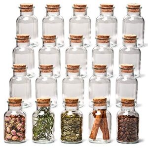 ezoware 20pc spice jars, 5oz bottle clear glass canister set with cork lid, round decorative reusable vial storage containers for herbs, teas, seasonings, party favors, candy (150ml)