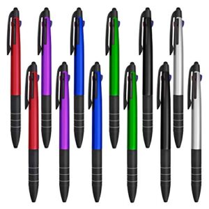 mingtron 12 pcs multicolor pen with stylus, nurse pen, ballpoint pen, no bleed, 3-in-1 multicolor pen, assorted color barrel, medium point (1.0mm), ink(black, red, blue), for office school supplies