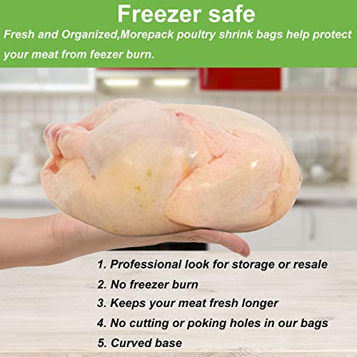 Morepack Poultry Shrink Bags,50Pack 13x18Inches Clear Poultry Heat Shrink Wrap BPA Free Freezer Safe with 50 Zip Ties,a Silicone Straw for Chickens,Rabbits