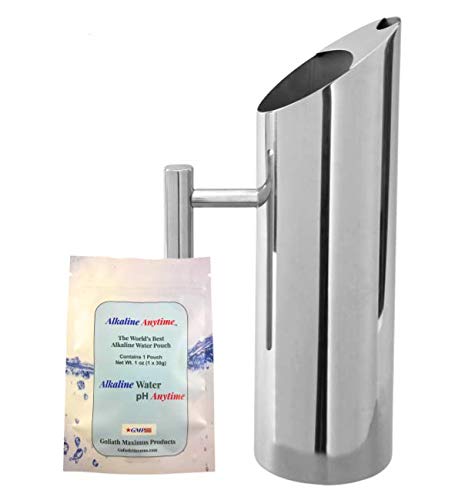 Alkaline Anytime Water Pitcher- Alkaline Water Pouch 9.5+ pH-American Stainless Steel-Ice Guard-Modern-BPA Free Water Jug-Iced Tea Maker-Great for Alkaline Water-Iced Tea-Kool Aid-Iced Coffee-Lemonade