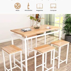 Recaceik 5 PCS Dining Table Set, Modern Kitchen Table and Chairs for 4, Wood Pub Bar Table Set Perfect for Breakfast Nook, Small Space Living Room