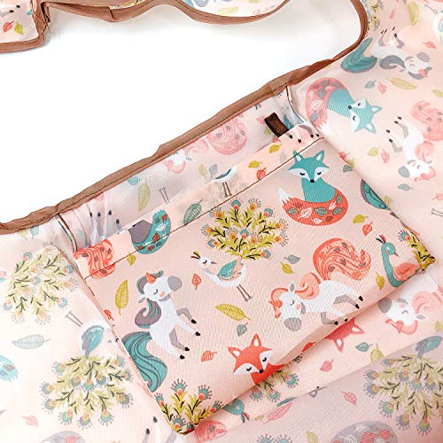 Bowbear Foldable Nylon Reusable Shopping Grocery Bag, Foxes Unicorns & Peacocks