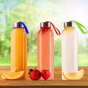 Chef's Star Drinking Bottles, 18 oz Reusable Clear Glass Bottles, Smoothie, Juice Glass Water Bottles, Stainless Steel Leak Proof Caps, Wide Mouth, Sleeve and Cleaning Brush, Pack of 3