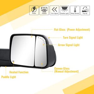 Sanooer Towing Mirrors Compatible with 2009-2018 Dodge Ram 1500, 2010-2018 Dodge Ram 2500 3500 with Power Glass Heated Turn Signal Light Puddle Lamp Temp Sensor Filpup Pair Set