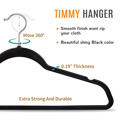 TIMMY Hangers 50 Pack Clothes Hangers, 17.5inch Heavy Duty Pants Hangers Space Saving Non Slip Coat Hanger 360º Swivel Hook, Big Black Hanger