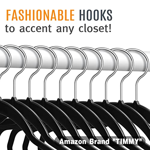 TIMMY Hangers 50 Pack Clothes Hangers, 17.5inch Heavy Duty Pants Hangers Space Saving Non Slip Coat Hanger 360º Swivel Hook, Big Black Hanger