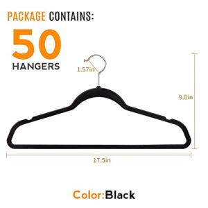 TIMMY Hangers 50 Pack Clothes Hangers, 17.5inch Heavy Duty Pants Hangers Space Saving Non Slip Coat Hanger 360º Swivel Hook, Big Black Hanger