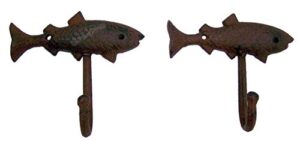 primitive brown fish cast iron anchor wall hooks, 5 1/4 inches, set of 2