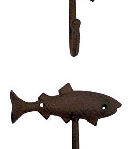 Primitive Brown Fish Cast Iron Anchor Wall Hooks, 5 1/4 Inches, Set of 2