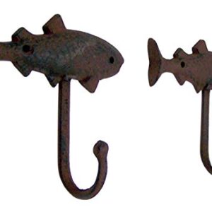 Primitive Brown Fish Cast Iron Anchor Wall Hooks, 5 1/4 Inches, Set of 2