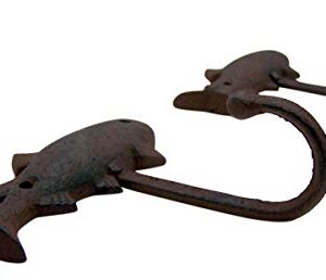 Primitive Brown Fish Cast Iron Anchor Wall Hooks, 5 1/4 Inches, Set of 2