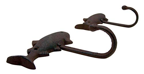 Primitive Brown Fish Cast Iron Anchor Wall Hooks, 5 1/4 Inches, Set of 2