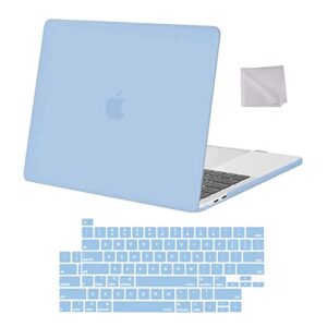 mosiso compatible with macbook pro 13 inch case 2023, 2022, 2021-2016 m2 m1 a2338 a2251 a2289 a2159 a1989 a1708 a1706, plastic hard shell case & keyboard cover skin & wipe cloth, airy blue