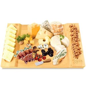 Signature Living Large Bamboo Cheese Board Charcuterie Board (16" x 10" x 1.2") Beautiful Serving Platter for Cheese, Crackers, Meat, Fruit - Durable Wooden Charcuterie Serving Board