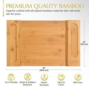 Signature Living Large Bamboo Cheese Board Charcuterie Board (16" x 10" x 1.2") Beautiful Serving Platter for Cheese, Crackers, Meat, Fruit - Durable Wooden Charcuterie Serving Board