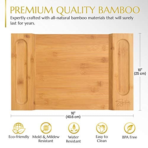 Signature Living Large Bamboo Cheese Board Charcuterie Board (16" x 10" x 1.2") Beautiful Serving Platter for Cheese, Crackers, Meat, Fruit - Durable Wooden Charcuterie Serving Board