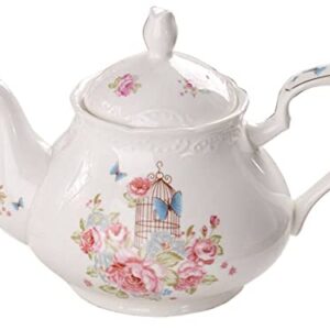 YBK Tech Strength Porcelain Coffee Pot Ceramic Teapot- Pink Rose (Teapot)