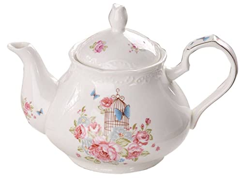 YBK Tech Strength Porcelain Coffee Pot Ceramic Teapot- Pink Rose (Teapot)