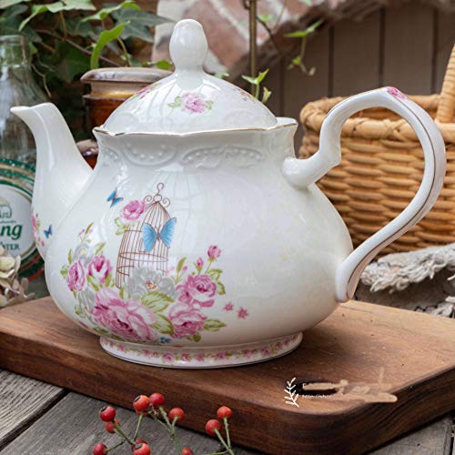 YBK Tech Strength Porcelain Coffee Pot Ceramic Teapot- Pink Rose (Teapot)