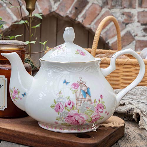 YBK Tech Strength Porcelain Coffee Pot Ceramic Teapot- Pink Rose (Teapot)