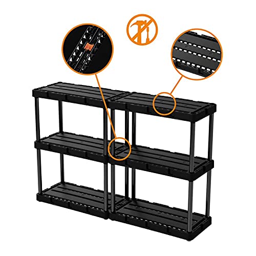 Gracious Living 3 Shelf Knect-A-Shelf Solid Light Duty Storage Unit 24 x 12 x 33 Organizer System for Home, Garage, Basement, and Laundry, Black