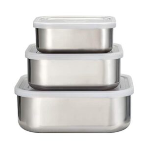 tramontina covered square container set w/frosted lids stainless steel 3pc, 80204/019ds