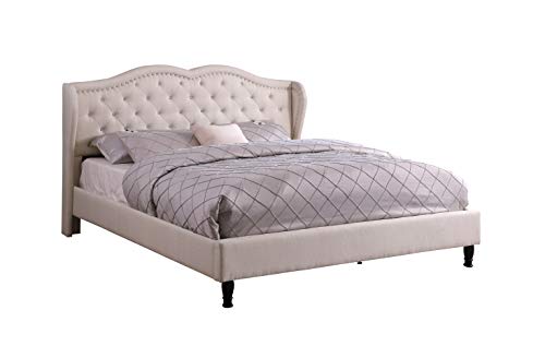 Home Life Premiere Curved Classics Cloth Light Beige Linen 51" Tall Headboard Platform Bed with Slats Full - 019