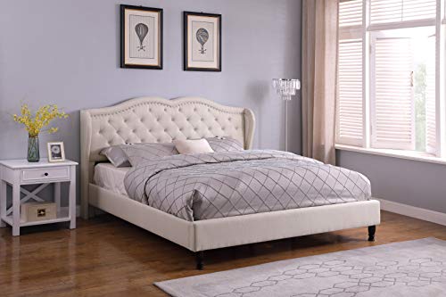 Home Life Premiere Curved Classics Cloth Light Beige Linen 51" Tall Headboard Platform Bed with Slats Full - 019