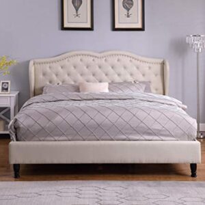 Home Life Premiere Curved Classics Cloth Light Beige Linen 51" Tall Headboard Platform Bed with Slats Full - 019