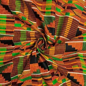 African Kente Print Fabric (6 Yards) Kente African Print Ankara Fabric for Head Wraps, Choir Stoles, African Dance Uniforms for Men Women Kids, Home Decor, Craft Project, Clothes, Kente mask face cover