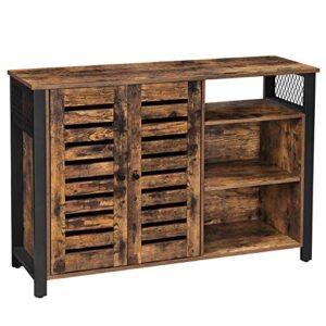 vasagle lowell storage cabinet, sideboard with adjustable shelves and louvered doors, industrial, 13" d x 44.9" w x 29.5" h, rustic brown