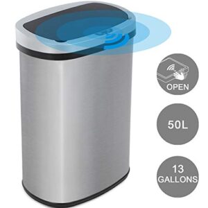 vnewone kitchen trash can garbage 13 gallon waste bin kitchen accessories for home office bedroom stainless steel automatic touch free high-capacity, 50 liter