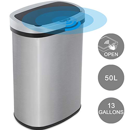 Vnewone Kitchen Trash Can Garbage 13 Gallon Waste Bin Kitchen Accessories for Home Office Bedroom Stainless Steel Automatic Touch Free High-Capacity, 50 Liter