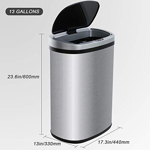 Vnewone Kitchen Trash Can Garbage 13 Gallon Waste Bin Kitchen Accessories for Home Office Bedroom Stainless Steel Automatic Touch Free High-Capacity, 50 Liter